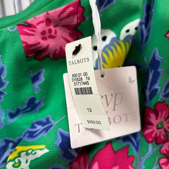 Talbots One-Shoulder Fit And Flare Green Pink Floral Elegant Dress NWT - Picture 11 of 13